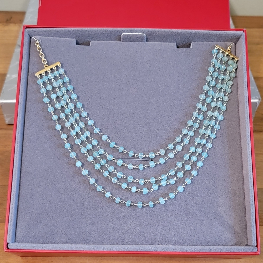 NWOT Red Envelope Multi strand delicate necklace with blue stones